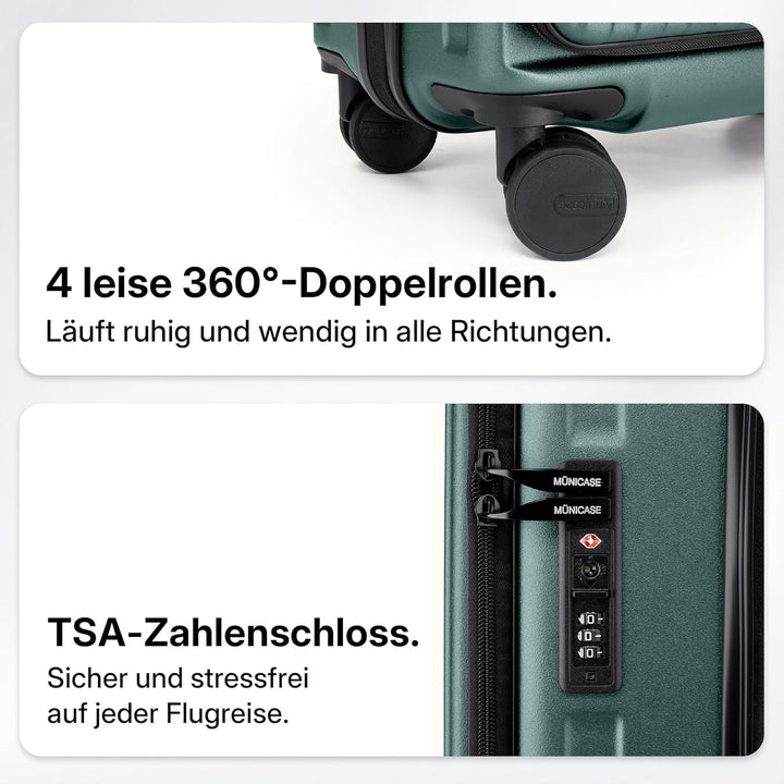 Münicase Koffer Expandierbar – Hartschalen-Trolley mit Oberseiten-Öffnung, Kompressionsgurt & extra