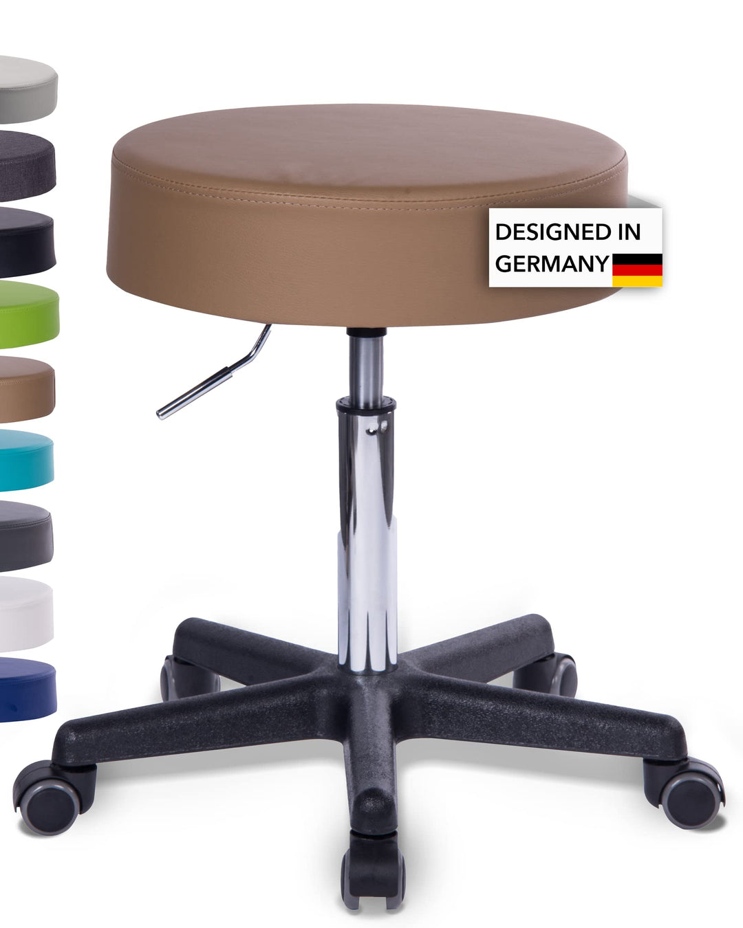 Profi Rollhocker Squash 40, Höhe 51-71cm, 40cm breit (Braun) | 1stuff-Qualität designed in Germany,