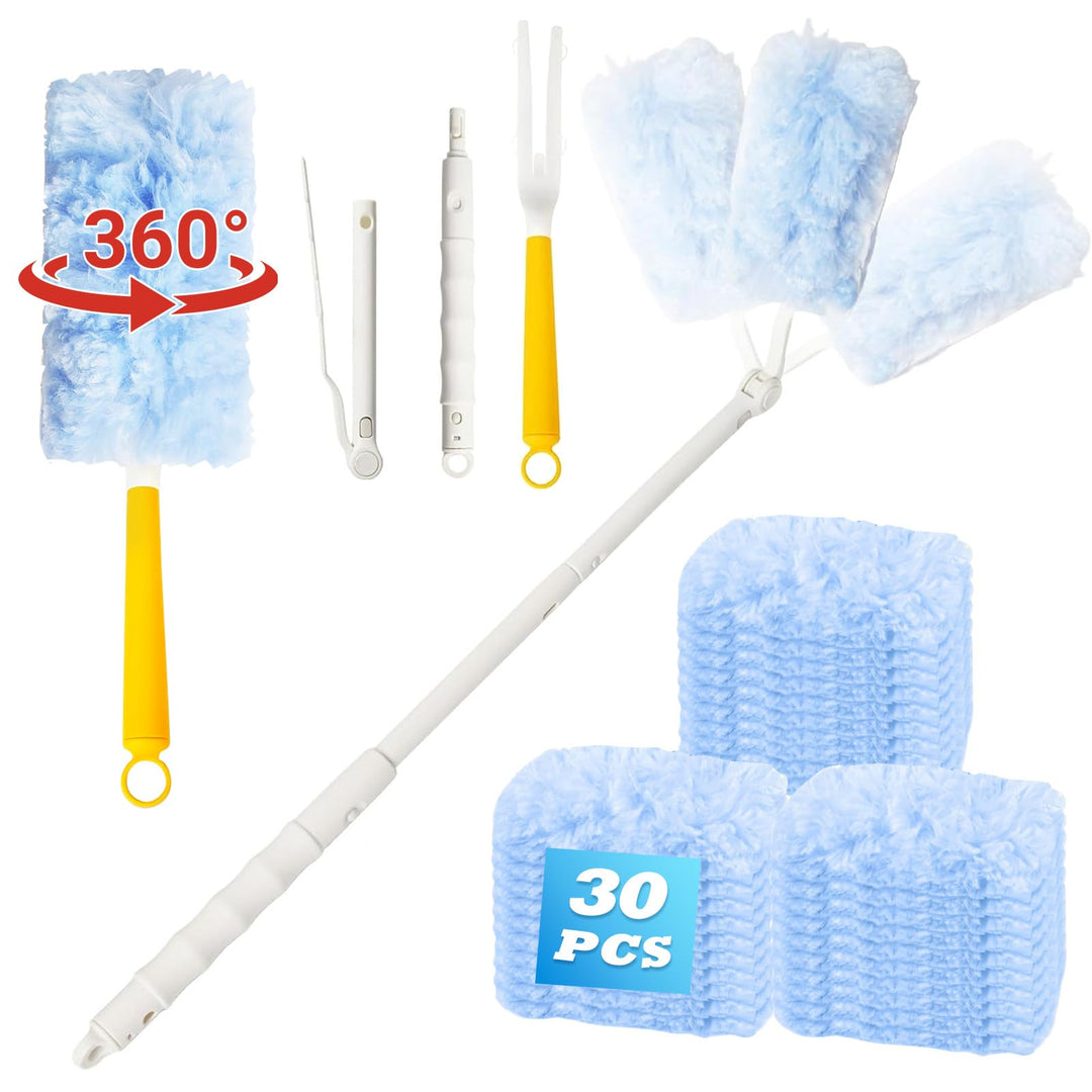 30 Stück Staubwedel Nachfüllpack Kompatibel mit Swiffer, Griff und Teleskop | Mikrofaser-Tücher, mit