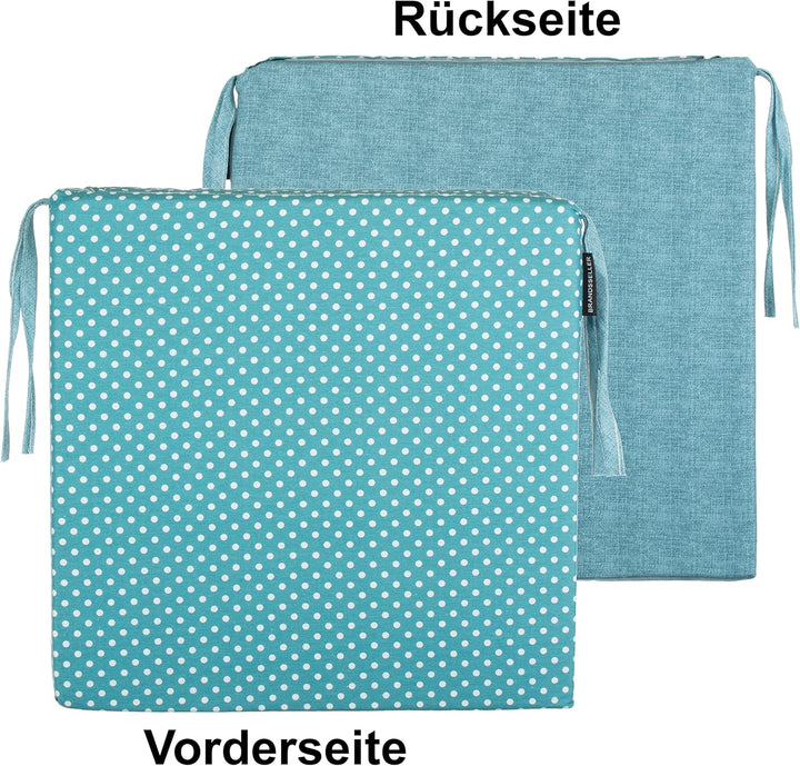 Brandsseller 4er Set Sitzkissen 40x40 cm mit Punkten – Bequeme Stuhlauflagen mit Bindebändern & abne