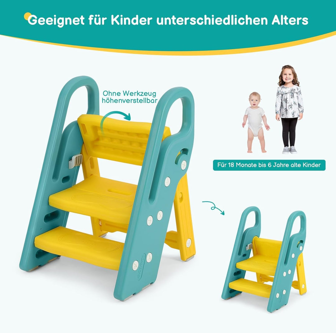 Onasti Tritthocker für Kinder, 2 Stufen - 3 Stufen Höhenverstellbar Kinderschemel, Trittschemel für