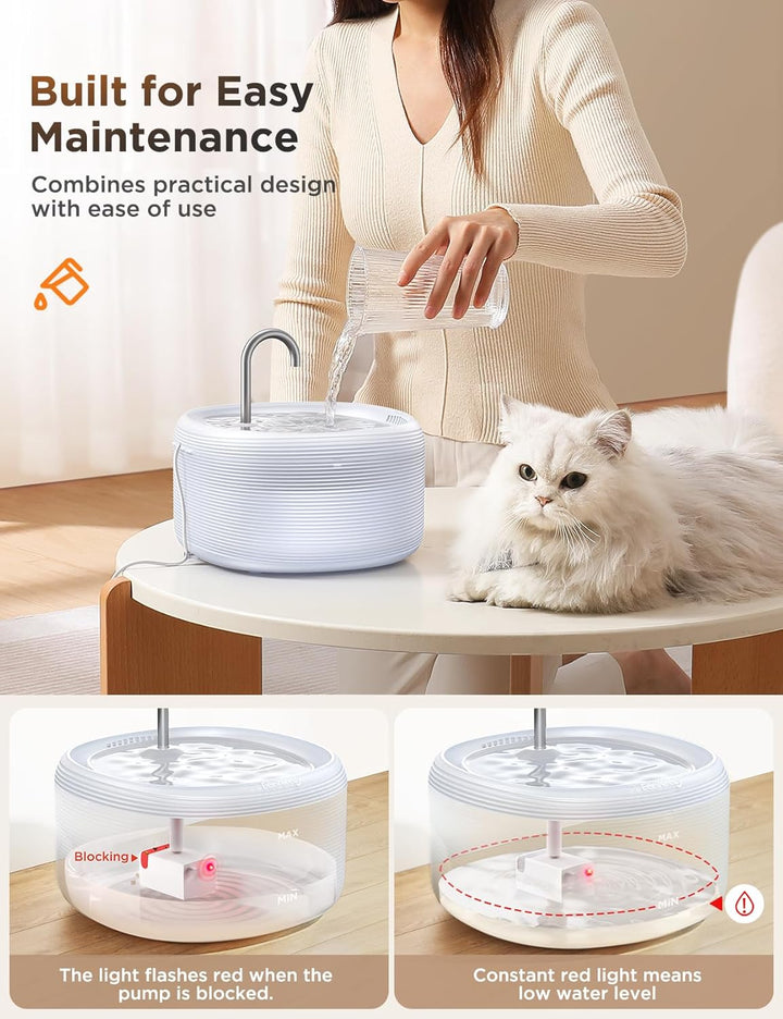 FEELNEEDY Katzenbrunnen für Katzen 3,2L Trinkbrunnen für Katze Super Leiser Zwei Wasserflussmuster,