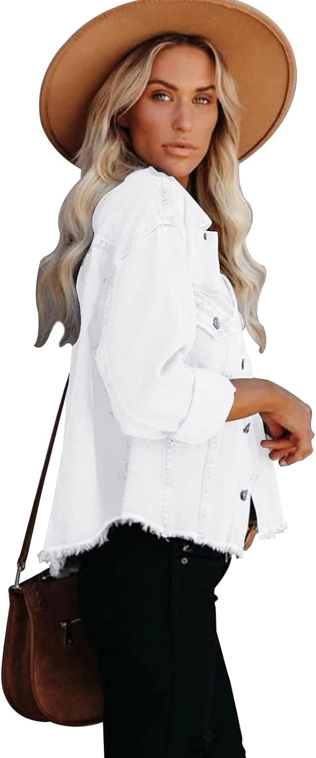 JayscreateEU Female Jeansjacke Kurze jacke Denim Jean Mantel Outwear Lange Ärmel Damen Jeansjacke mi