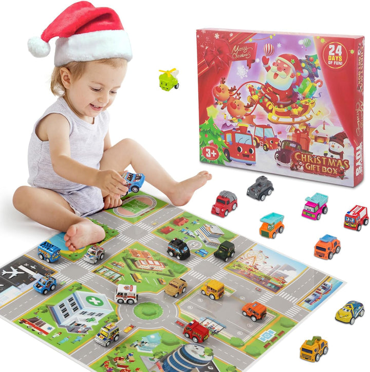 Adventskalender Auto Kinder 2024, Spielzeug ab 2 3 4 5 6 Jahre Junge Weihnachtskalender Kinder 2-6 J