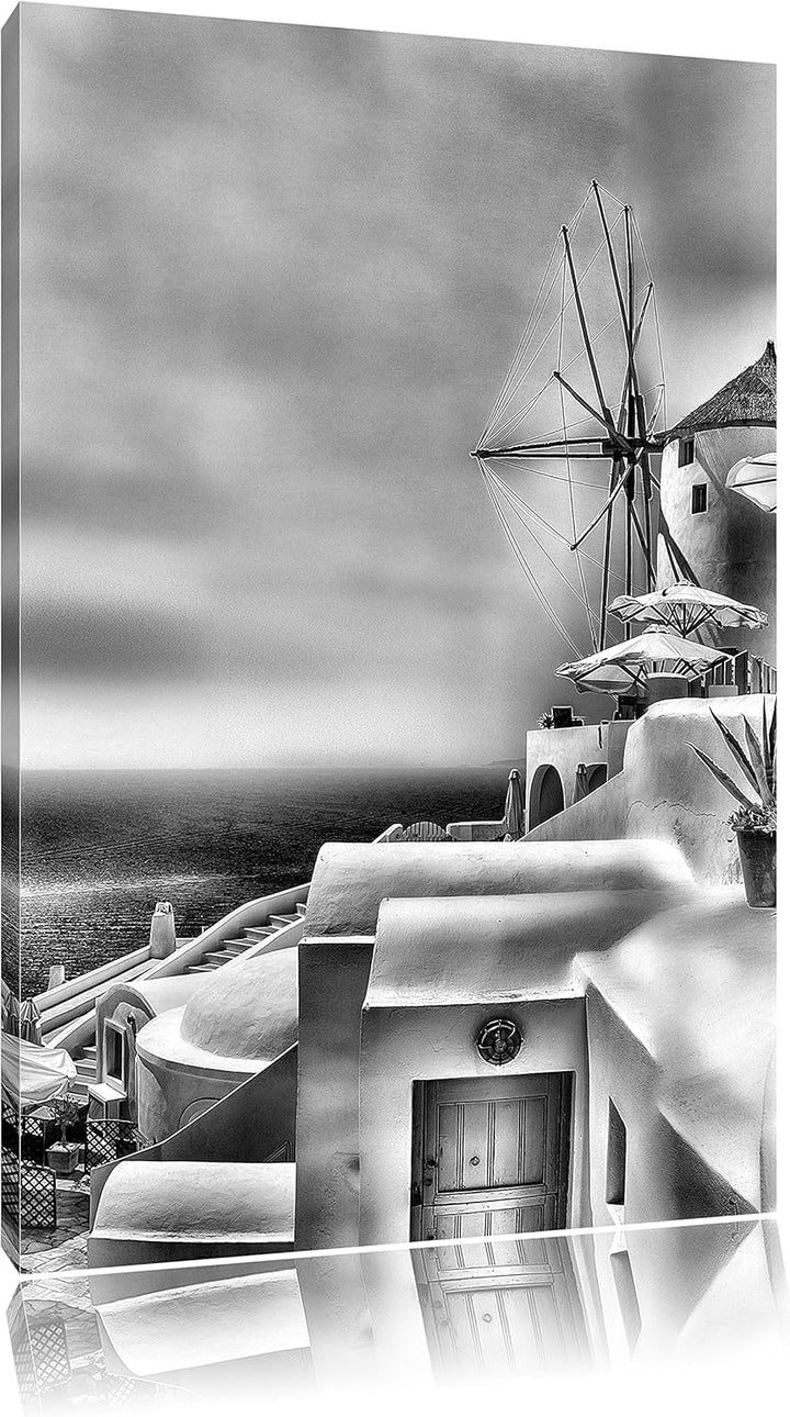 Monocrome, Stadt am Meer, Format: 100x70 auf Leinwand, XXL riesige Bilder fertig gerahmt mit Keilrah