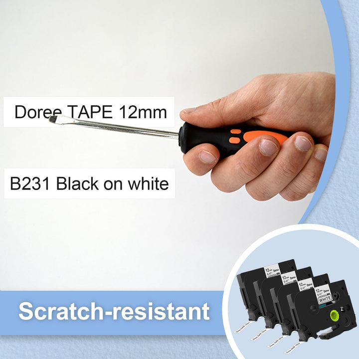DOREE 6er-Pack Tze-231 bänder 12mm schwarz auf weiss,UV-beständig,Compatible with brother tze231 tz