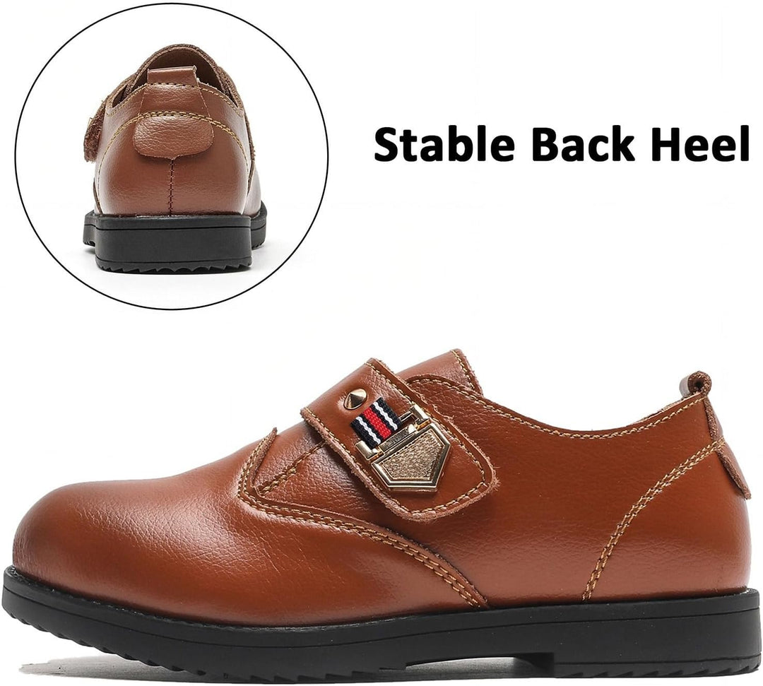 DADAWEN Anzugschuhe für Kinder Jungen Klettverschluss Halbschuhe Schule Uniformschuhe 29 EU Braun, 2