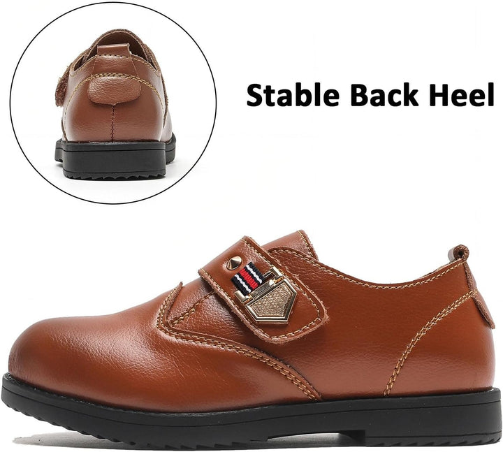 DADAWEN Anzugschuhe für Kinder Jungen Klettverschluss Halbschuhe Schule Uniformschuhe 29 EU Braun, 2