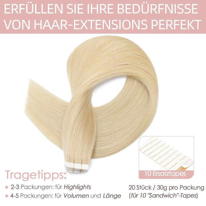 Silk-co Tape in Extensions Echthaar 20stk, leicht Version Tape Extensions Echthaar, Remy Haarextensi