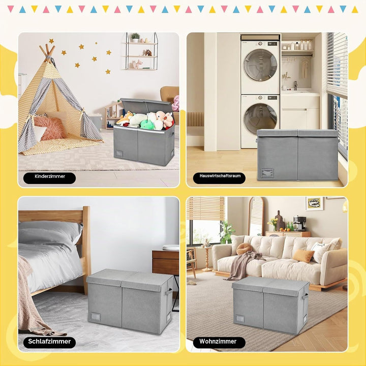 Aufbewahrungsbox mit Deckel, Grau, 72L, 60 x 31 x 38 cm | Extra Gross, Faltbar, Mit Griffen, Mit Tre