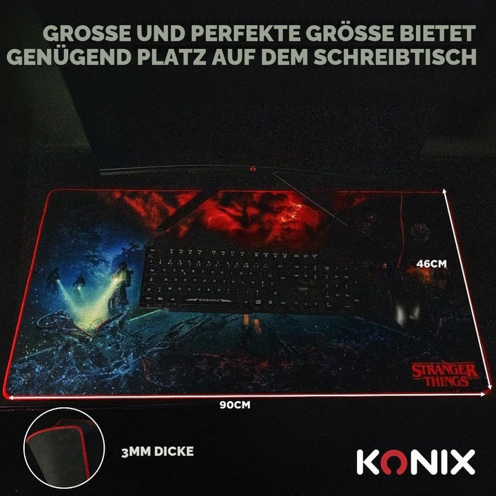 Konix Stranger Things XXL Gaming-Mauspad 90 x 46 cm - rutschfeste Mikrofaser-Oberfläche - Gummi - Me