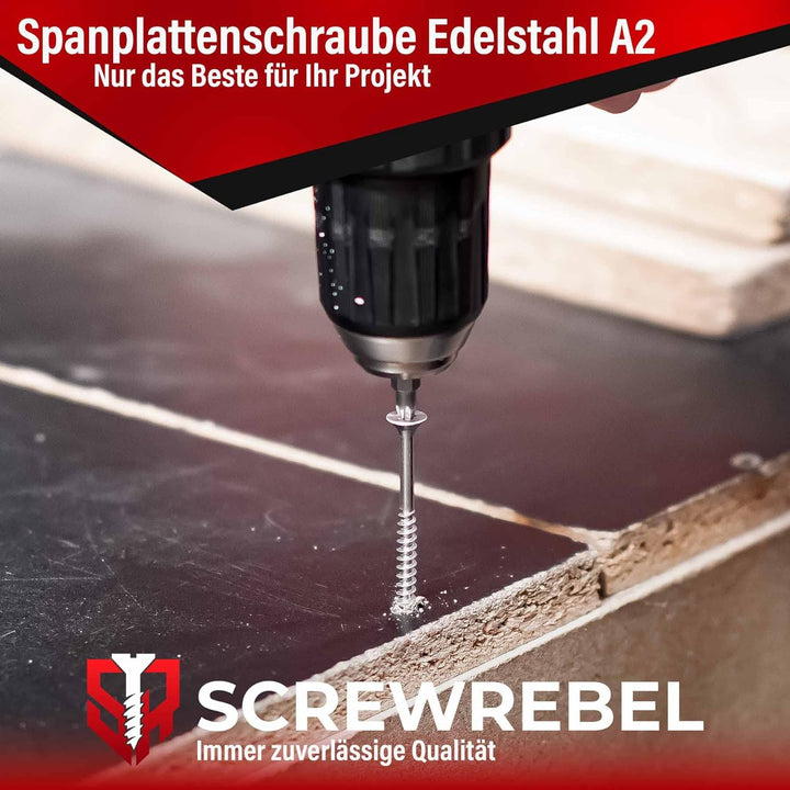 SCREW REBEL Spanplattenschraube Edelstahl A2, 6 x 120 mm - 100 Stück, TX30, Teilgewinde, Cut-Spitze,