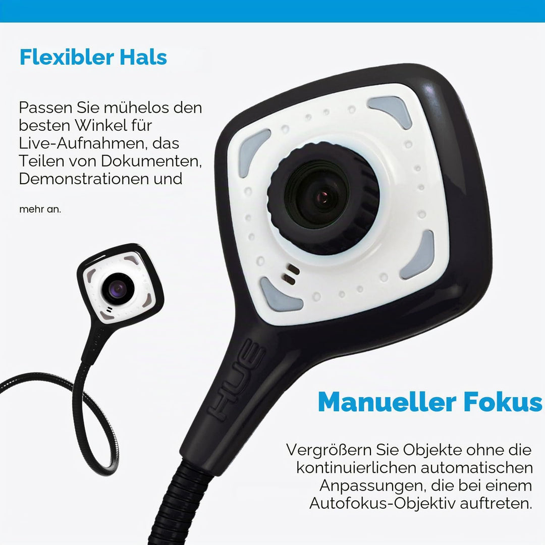 HUE HD Pro Flexible USB Video und Dokumentenkamera (Kamera in Schwarz mit Tragetasche in Schwarz), K