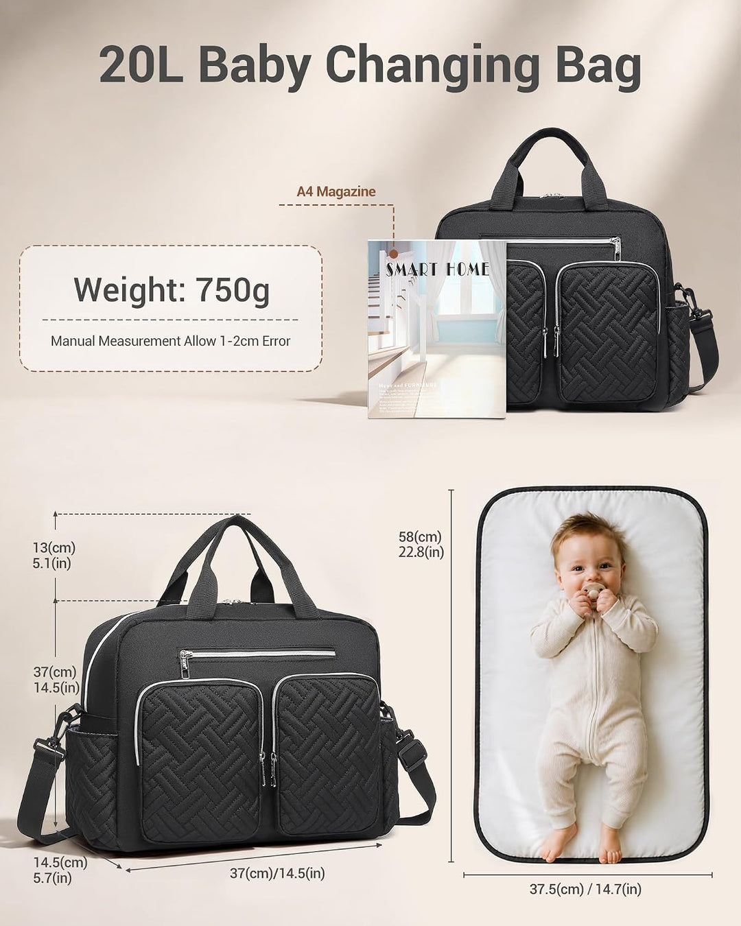 KONO Baby Wickeltasche Windeltasche zum Aufhängen am Kinderwagen, Grosse Reisetasche mit Isolierten