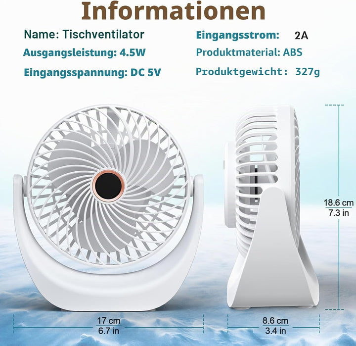 SHAVINGFUN Tischventilator,Mini Ventilator,USB Ventilator,Tisch Ventilator 4000mAh Wiederaufladbare
