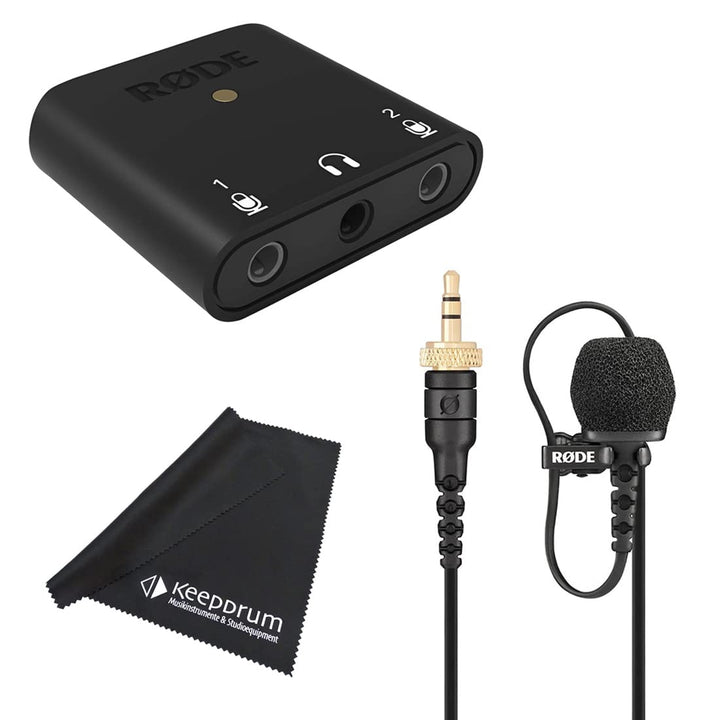 Rode Lavalier II Ansteck-Kondensator-Mikrofon + Rode AI-Micro 2-Kanal Interface + keepdrum Mikrofase