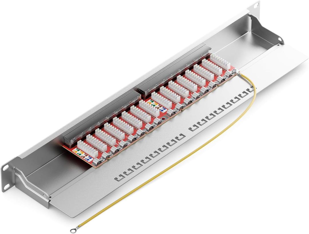 deleyCON CAT 6a Patchpanel Verteilerfeld 16 Port - Desktop 19" Zoll Rackeinbau Servermontage RJ45 Ge