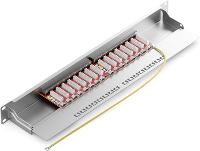 deleyCON CAT 6a Patchpanel Verteilerfeld 16 Port - Desktop 19" Zoll Rackeinbau Servermontage RJ45 Ge