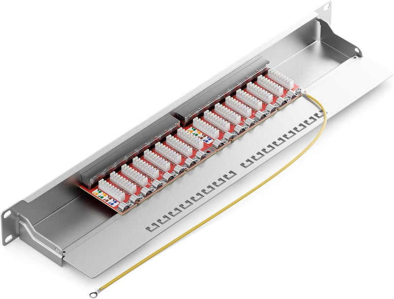 deleyCON CAT 6a Patchpanel Verteilerfeld 16 Port - Desktop 19" Zoll Rackeinbau Servermontage RJ45 Ge