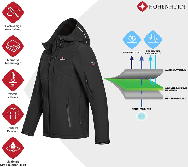 Höhenhorn Altus Herren Softshell Jacke Outdoor Funktionsjacke Freizeitjacke Wasserdicht Atmungsaktiv