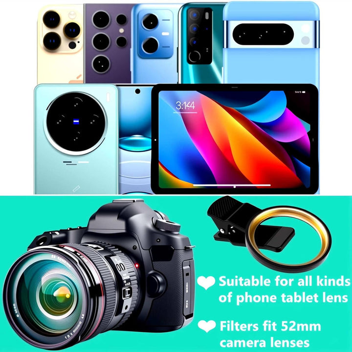52mm Variabler ND2-ND400 Filter für Smartphone, schwarz, mehrschichtiges optisches Glas, wasserdicht