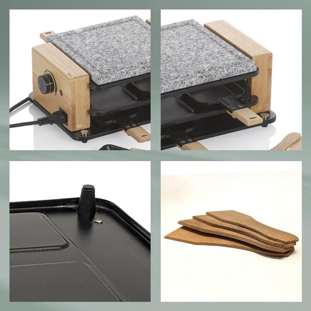 Kela Raclette/Stein BEDRETTO – Granit schwarz, 4 Personen, Raclette-Grill mit Steinplatte und Pfännc