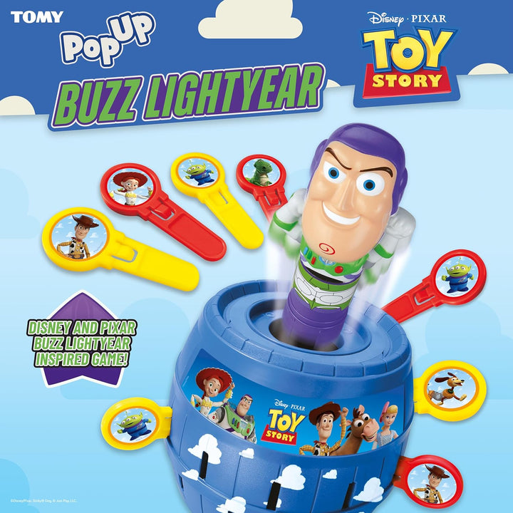 TOMY Pop Up Buzz Lightyear Spiel, Toy Story Kinder-Actionspiel, Lustiges Steckspiel mit Stäbchen, Di