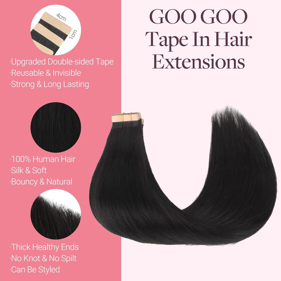 GOO GOO Tape in Extensions Echthaar, Tape Extensions Echthaar, 35cm 25g 10pcs, Extensions Echthaar,