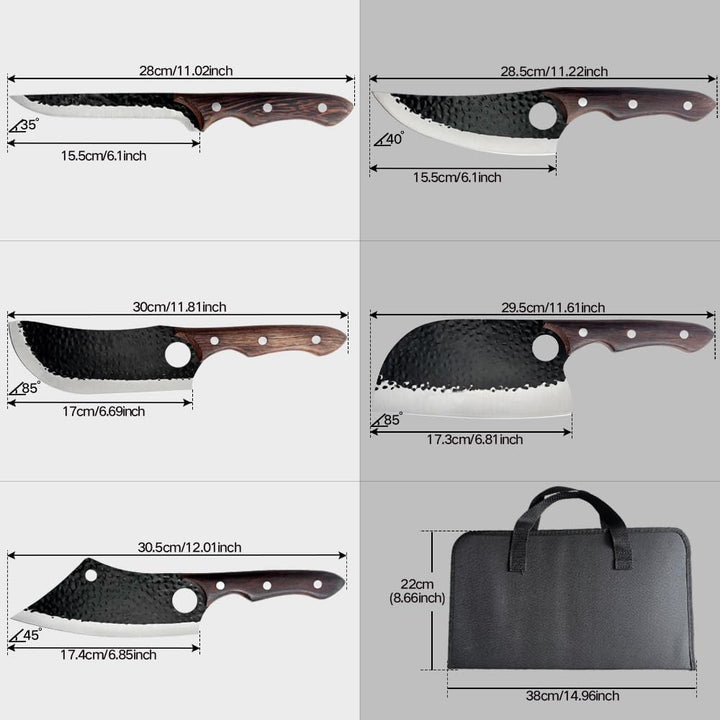 5-Set Messerset Küchenmesser mit Ergonomischen Holz Griff, Scharfe Messer Set aus Hochwertigem Carbo
