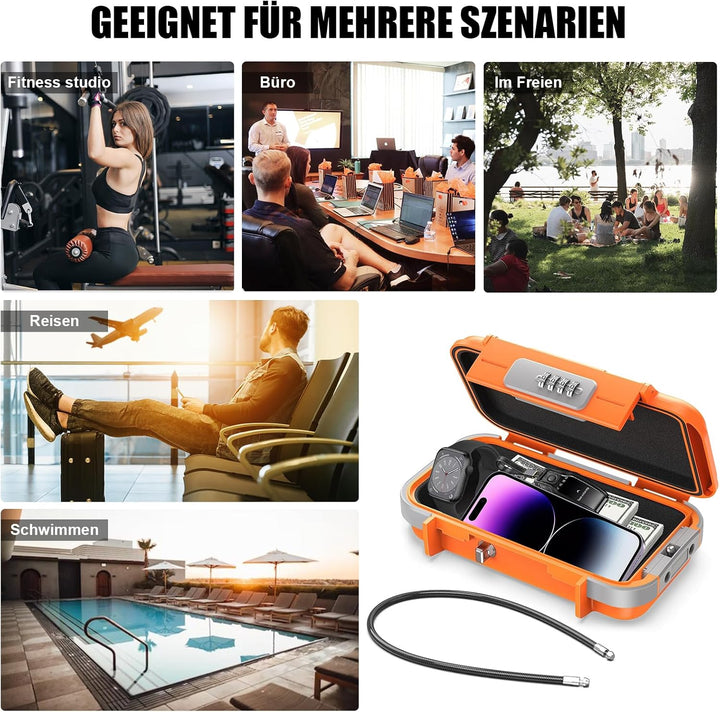 Lock Tresor Wasserdicht, 4 Stellig Zahlencode Tragbarer Sicherheitsbox mit 6MM Dicker Abnehmbarem Dr