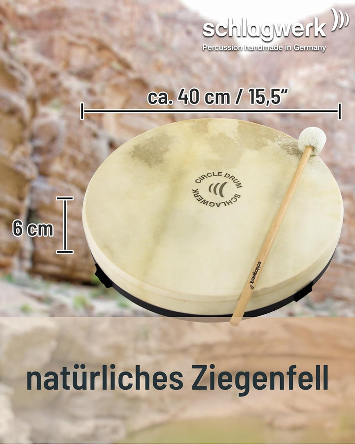 Schlagwerk RTC39 Rahmentrommel Circle Drum -Handtrommel mit Gurt-Haltekreuz - ⌀ ca. 40 cm / 15,5 Zol