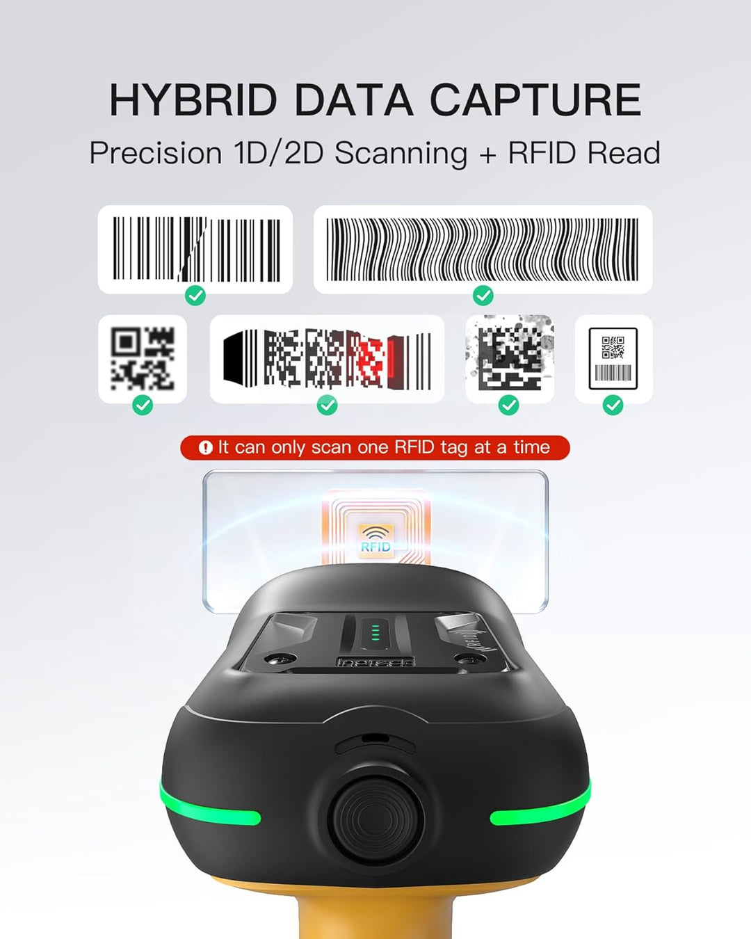 Inateck RFID Barcode Scanner Kabellos, 2D QR Code Scanner Industrial mit Ladestation, IP67 wasserdic