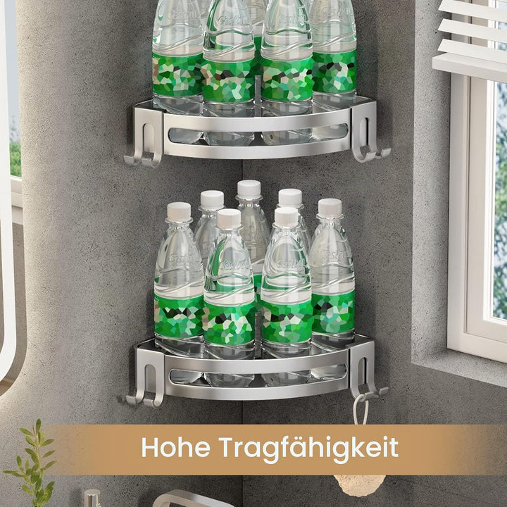 Voldra Duschablage Ohne Bohren, Duschregal Ecke Badregal Edelstahl Duschkorb mit Handtuchhalter Eckr
