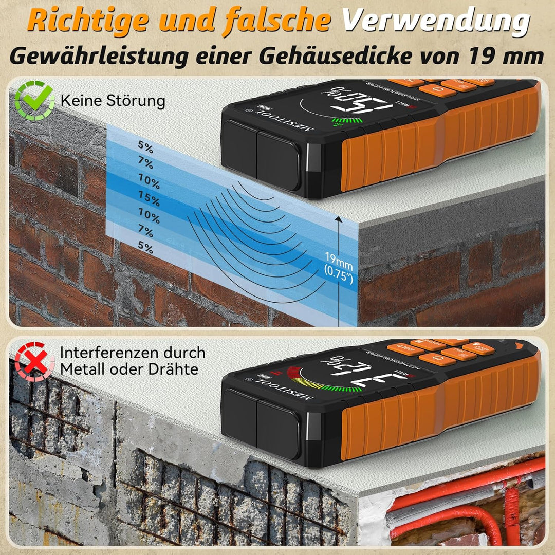 Feuchtigkeitsmessgerät Wand MESITOOL Holz Feuchtigkeitsmesser Nicht-invasive Feuchtigkeitsmessgerät