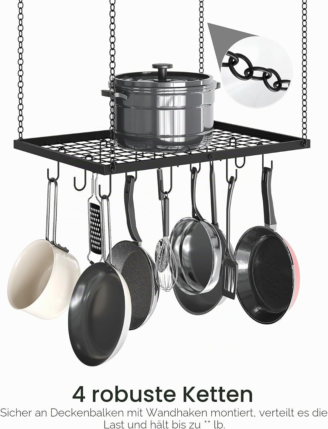 CHOEZON Küchenregal Hängend, Topfregal, Deckenregal, Metall, mit 12 Haken, für Küche, Esszimmer, Koc