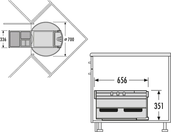 Hailo Abfallsammler Rondo 3646131 | Eckabfallsammler 3fach für 90x90 Eckunterschrank | 2x 8.5 + 18 L