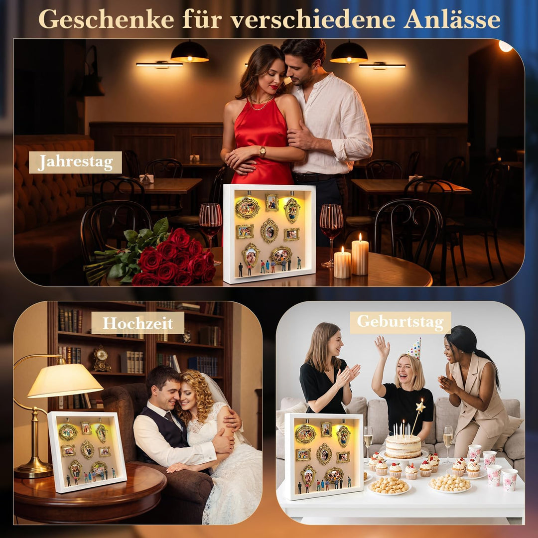 Mini Museum Silhouetten Box mit LED Museum Box, Mini Museum Bilderrahmen Weiss, Weiss