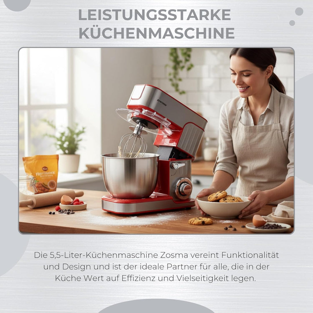 Syntrox Küchenmaschine Rot Fleischwolf & Mixer, Vielseitige Küchenmaschine, Platzsparende Küchenlösu