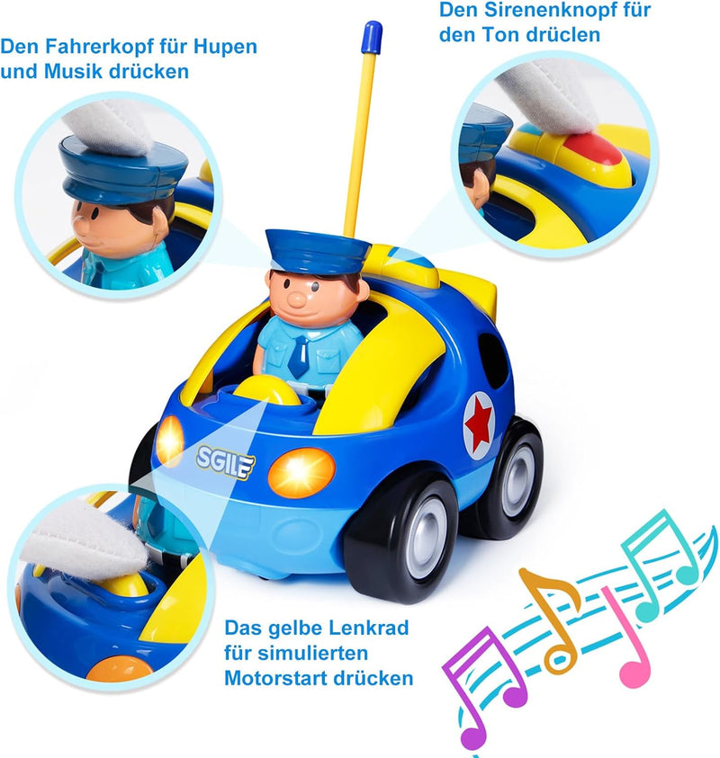 SGILE RC Auto Ferngesteuertes Spielzeugauto für Kleinkinder und Kinder, RC Polizeiauto mit Licht und