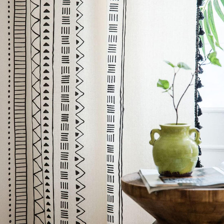 Xlabor Boho Vintage Gardinen mit Quaste Halbverdunkelungsvorhänge mit Ösen Baumwolle Leinen Dekoscha