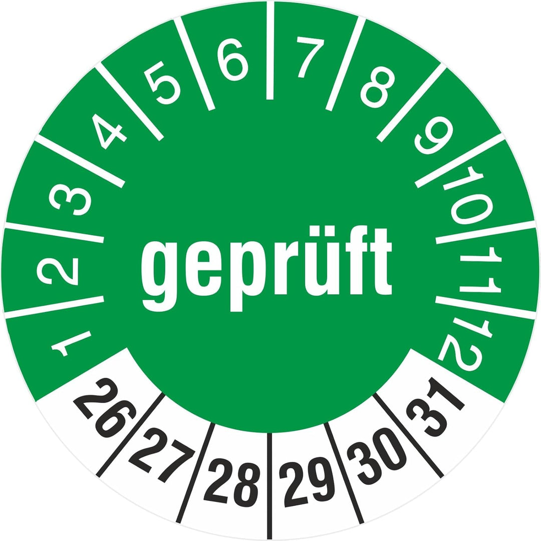 1000 Prüfetiketten GEPRÜFT Prüfplaketten 18 mm Prüfaufkleber 2022-27 1000 18mm Durchmesser, 1000 18m