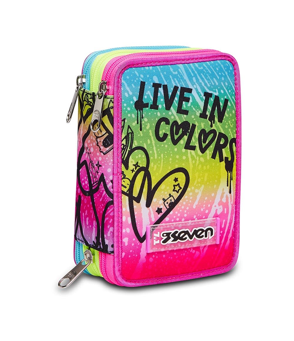 Seven Federmäppchen, Mäppchen, Mehrfarbig, Federtasche für Schreibwaren, Etui komplett mit Bleistift