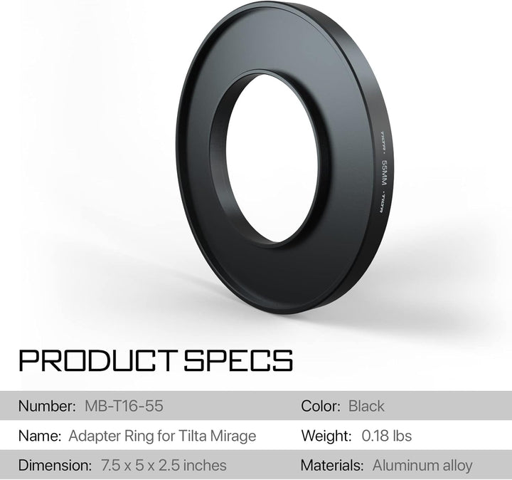 Tilta 55mm Objektivaufsätze Adapterring für MB-T16 Mirage Matte Box Kamera Objektivadapter MB-T16-55