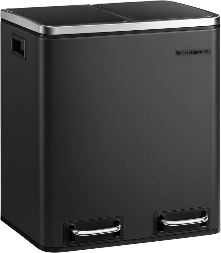 SONGMICS Mülleimer Küche, 2 x 15 L, Mülltrennsystem, Abfalleimer aus Metall, Treteimer mit Inneneime