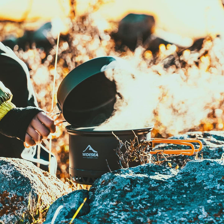 widesea Camping Kochgeschirr Outdoor Topf Pfanne Kochgeräte Wärme-Design für Wandern für 2-3 Persone