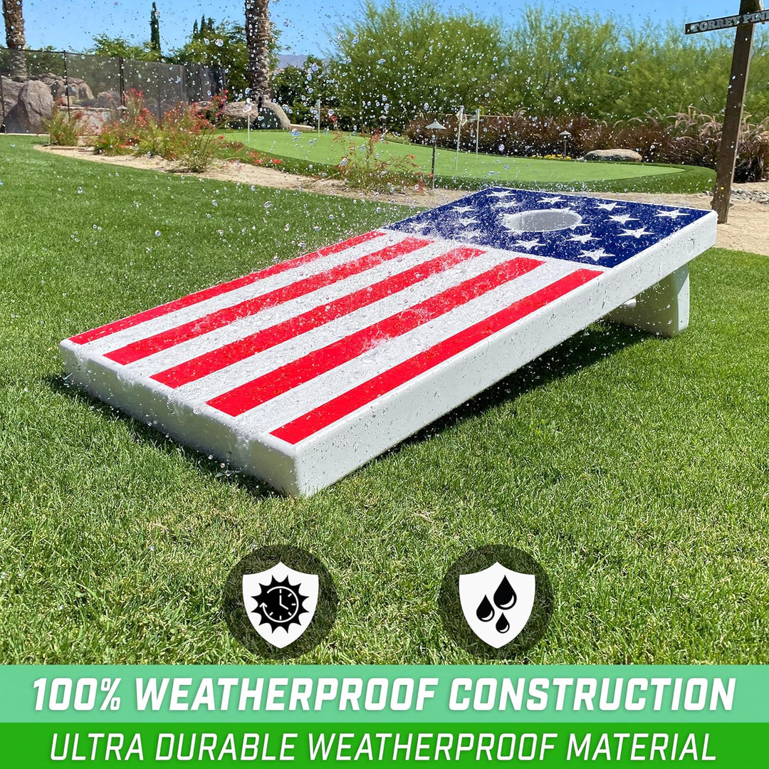 GoSports 1,2 x 0,6 m Allwetter-Cornhole Boards – Amerikanische Flagge, rot oder blau – Spielset enth