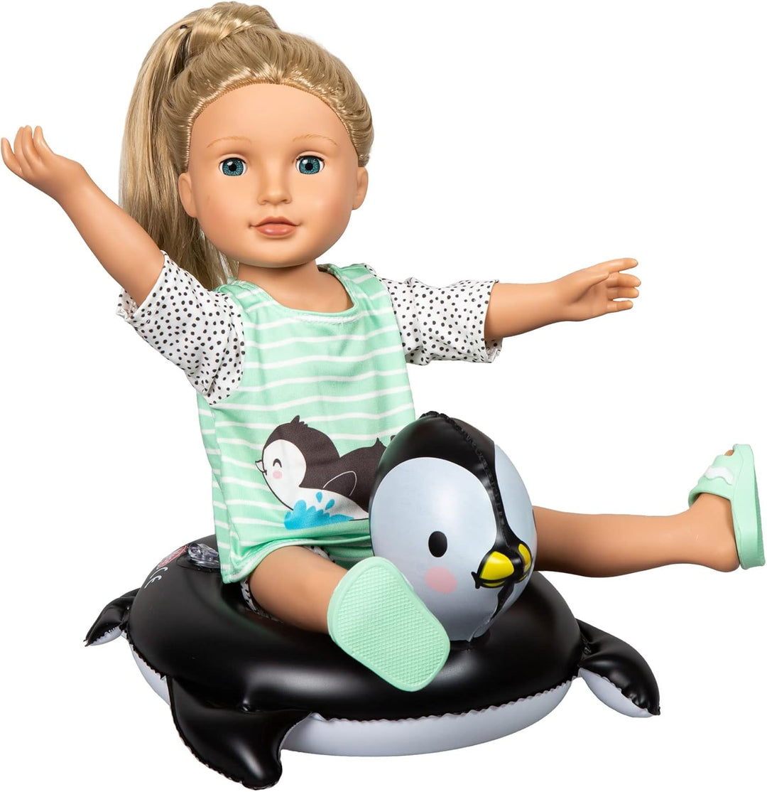 Heless 11 - Schwimm-Set für Puppen im Pinguin Pünktchen-Design, 4 teilig mit Schwimm-Outfit, Badesch