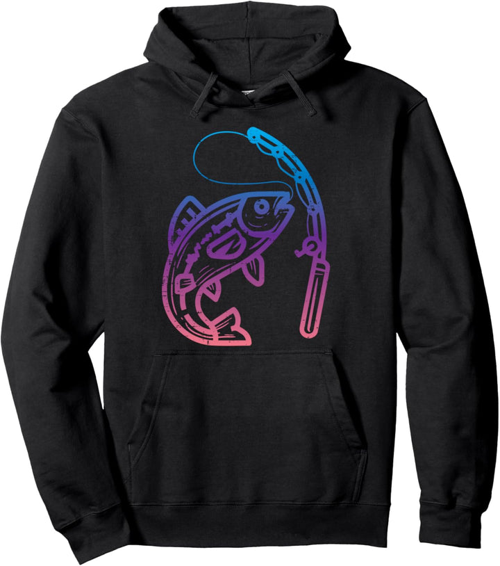 Fish In Fishing Rod Retro Bass Angling Fisherman Angler Gift Pullover Hoodie