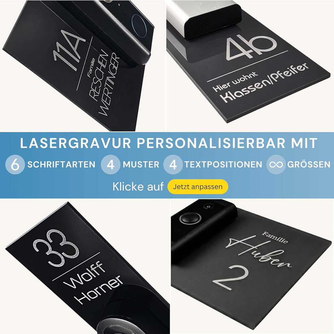 Klingelschild für Reolink Video Doorbell PoE/WiFi D340W D340P |Schwarz oder Anthrazit | Hausnummer,