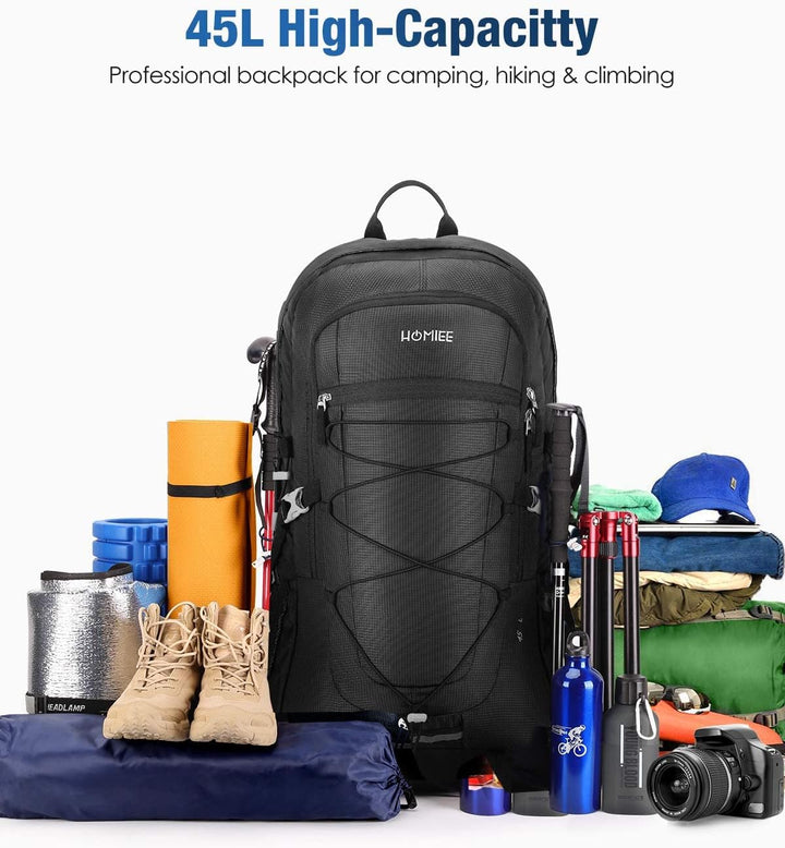 HOMIEE Wanderrucksack 45L, Herren Damen Wasserdichter Rucksack Trekkingrucksack Reiserucksack, Outdo